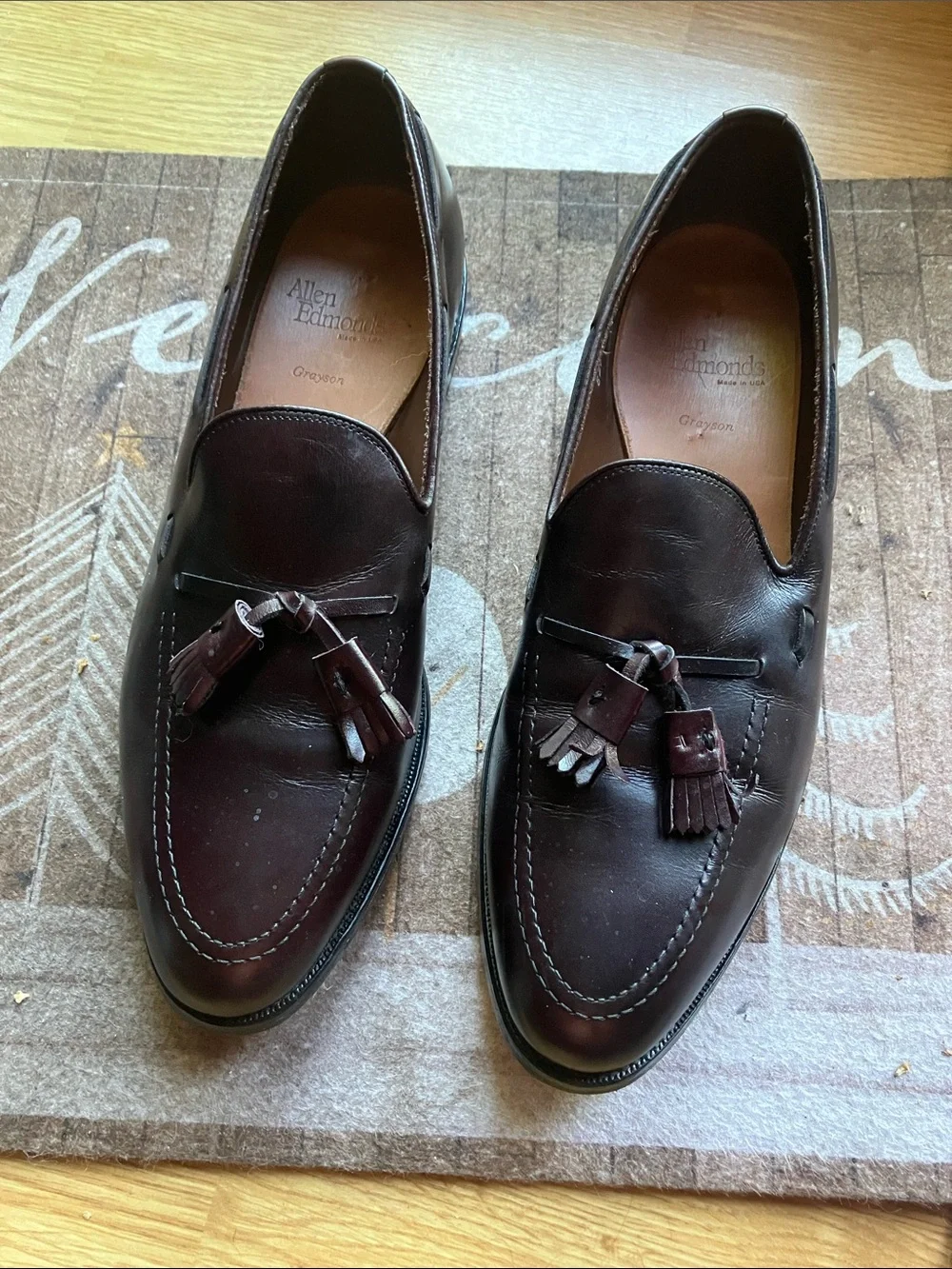 Allen Edmonds Men’s Sz 11 Grayson Tassel Burgundy Slip on Loafers made in USA
